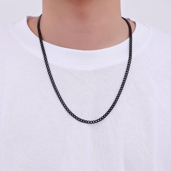 Fiusem e.5mm width-black Stainless Steel 3.5mm Cuban Link Chains for Men - Picture 2 of 8